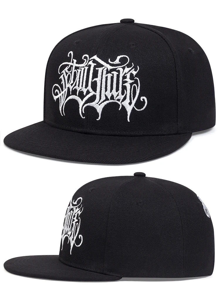Double Flying Swallow Embroidered Gothic Flat Edge Snapback Cap