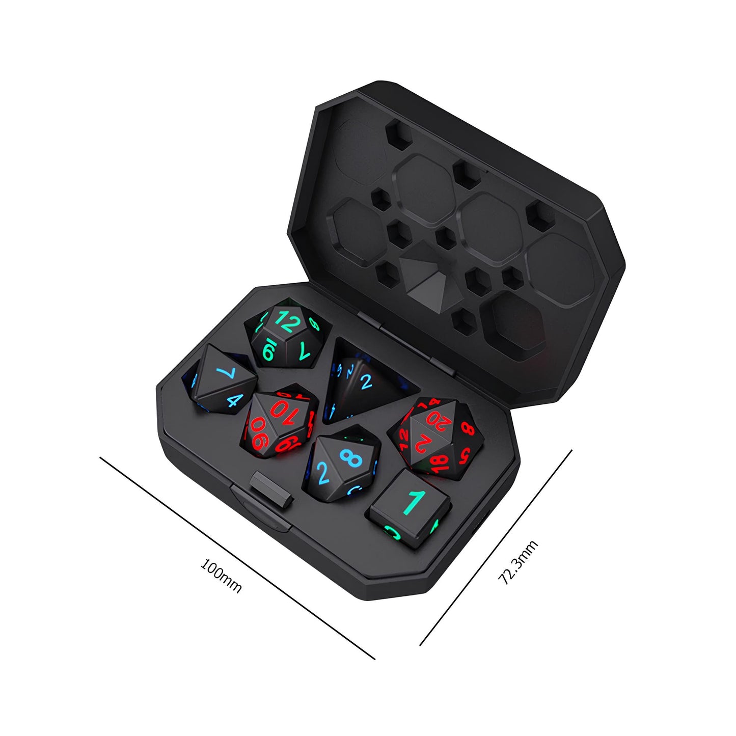 Set of Luminous and Rechargeable DND Dice and Charger Case