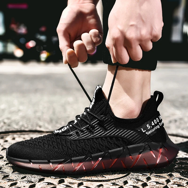 Lightweight breathable woven fitness running soft sole mens sports shoes