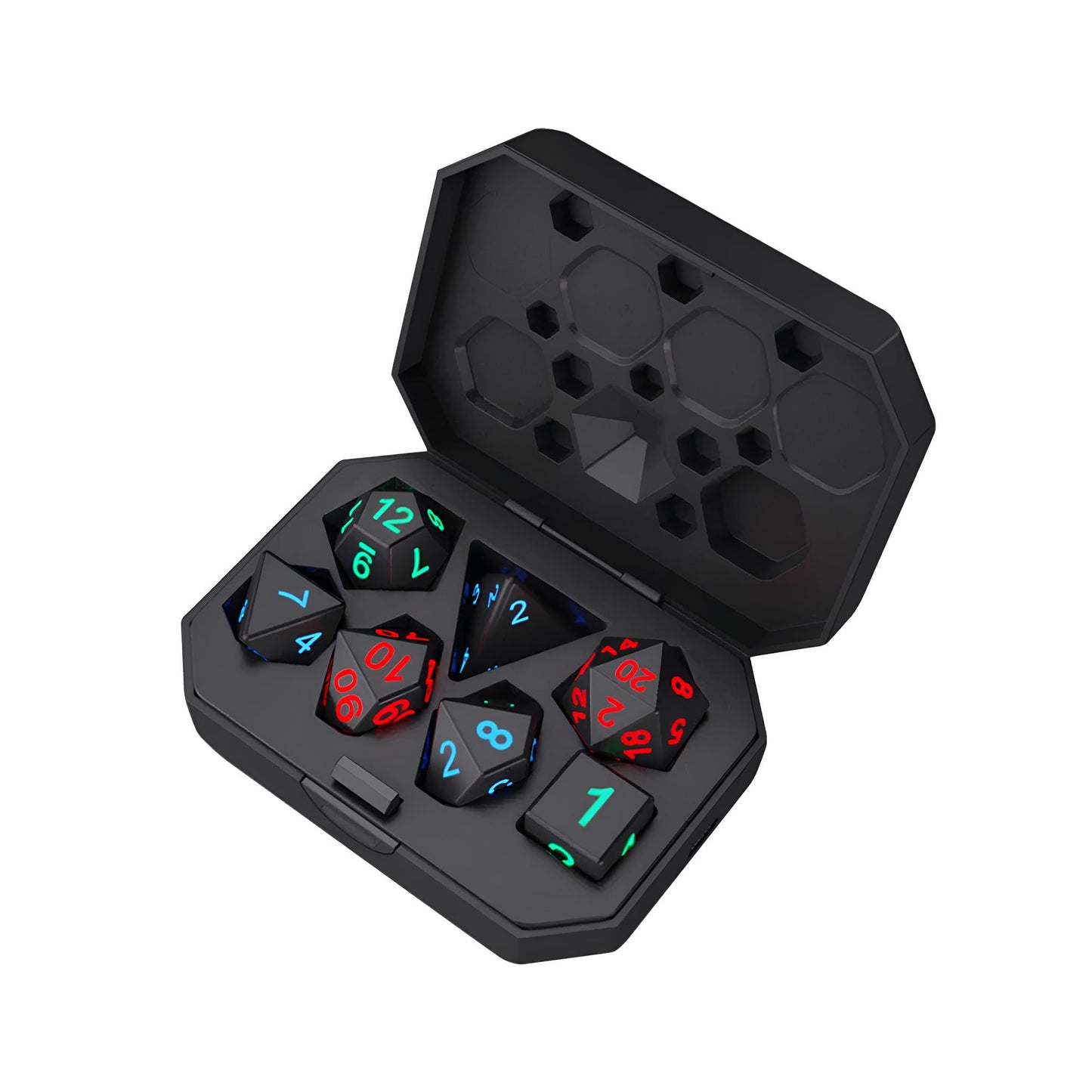 Set of Luminous and Rechargeable DND Dice and Charger Case