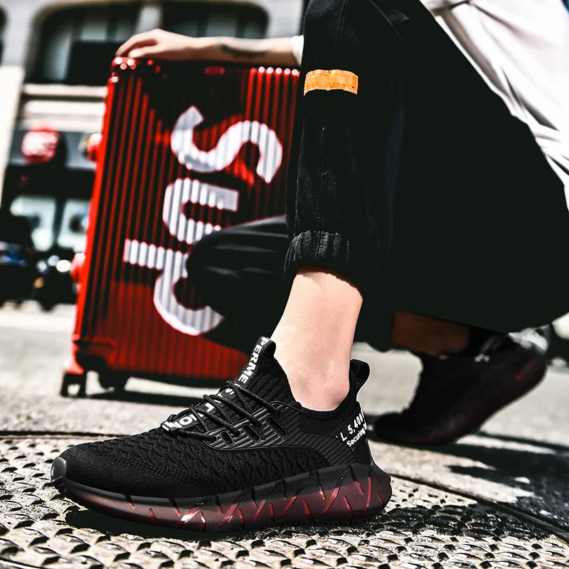 Lightweight breathable woven fitness running soft sole mens sports shoes