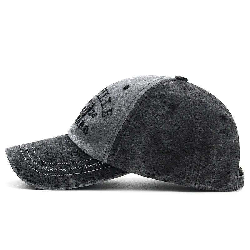Vintage Washed Cotton Embroidered Letter Baseball Cap – Adjustable Unisex Hat for Casual and Outdoor Wear