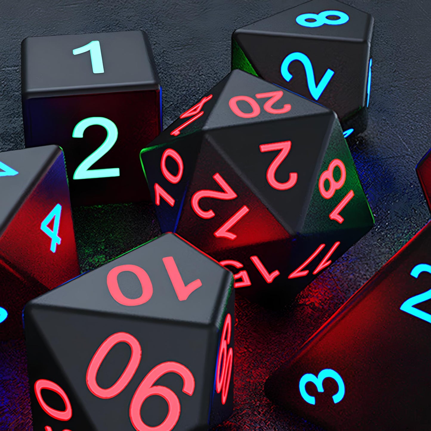 Set of Luminous and Rechargeable DND Dice and Charger Case