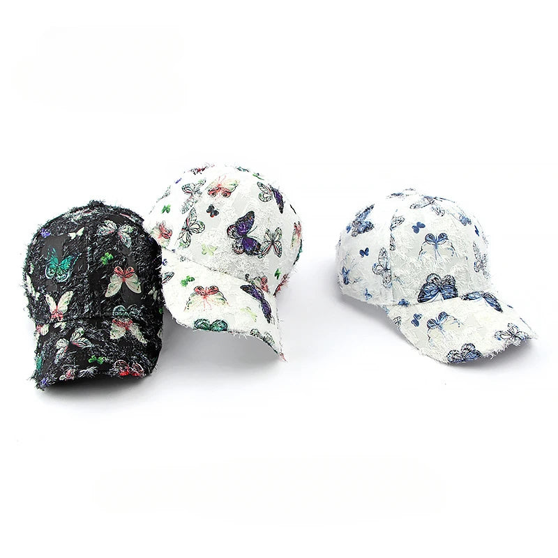 Unisex Embroidered Butterfly Baseball Cap – Adjustable Cotton Summer Hat for Women, Men & Kids