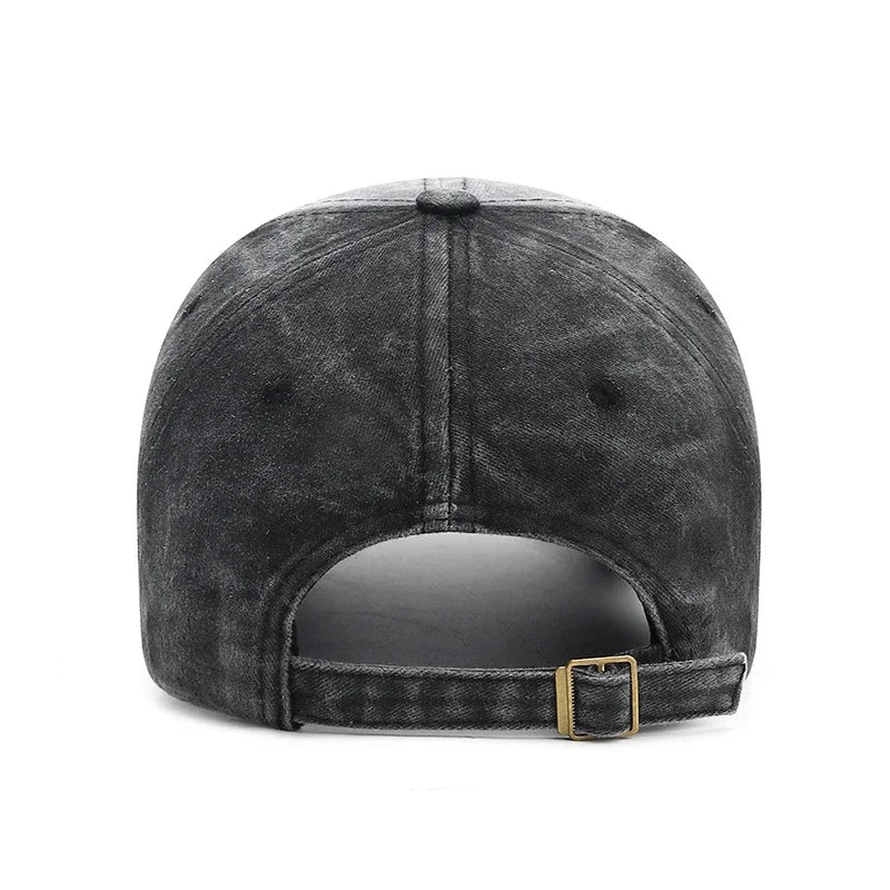 Vintage Washed Cotton Embroidered Letter Baseball Cap – Adjustable Unisex Hat for Casual and Outdoor Wear