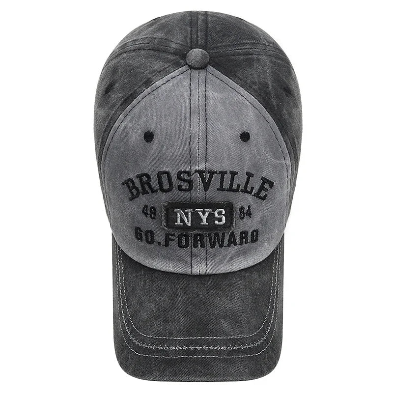 Vintage Washed Cotton Embroidered Letter Baseball Cap – Adjustable Unisex Hat for Casual and Outdoor Wear