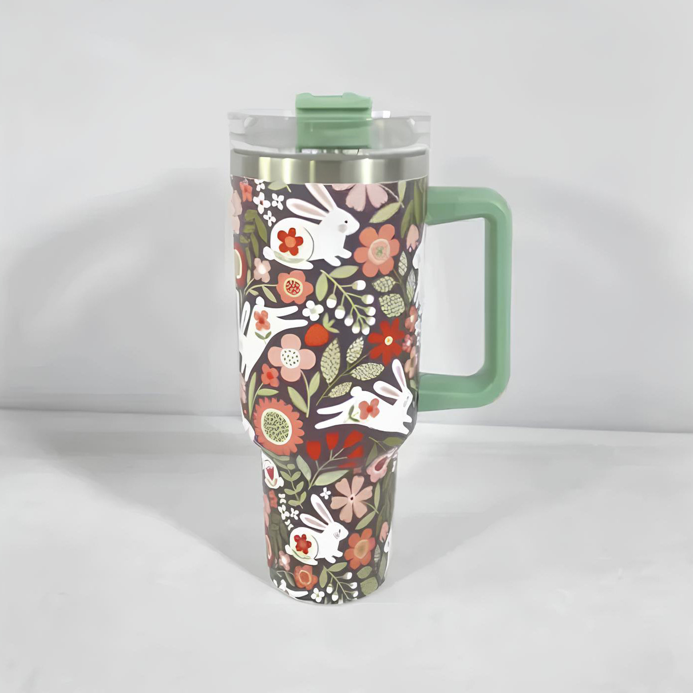 Christmas Stainless Steel Travel Mug with Handle, Lid, and Straw