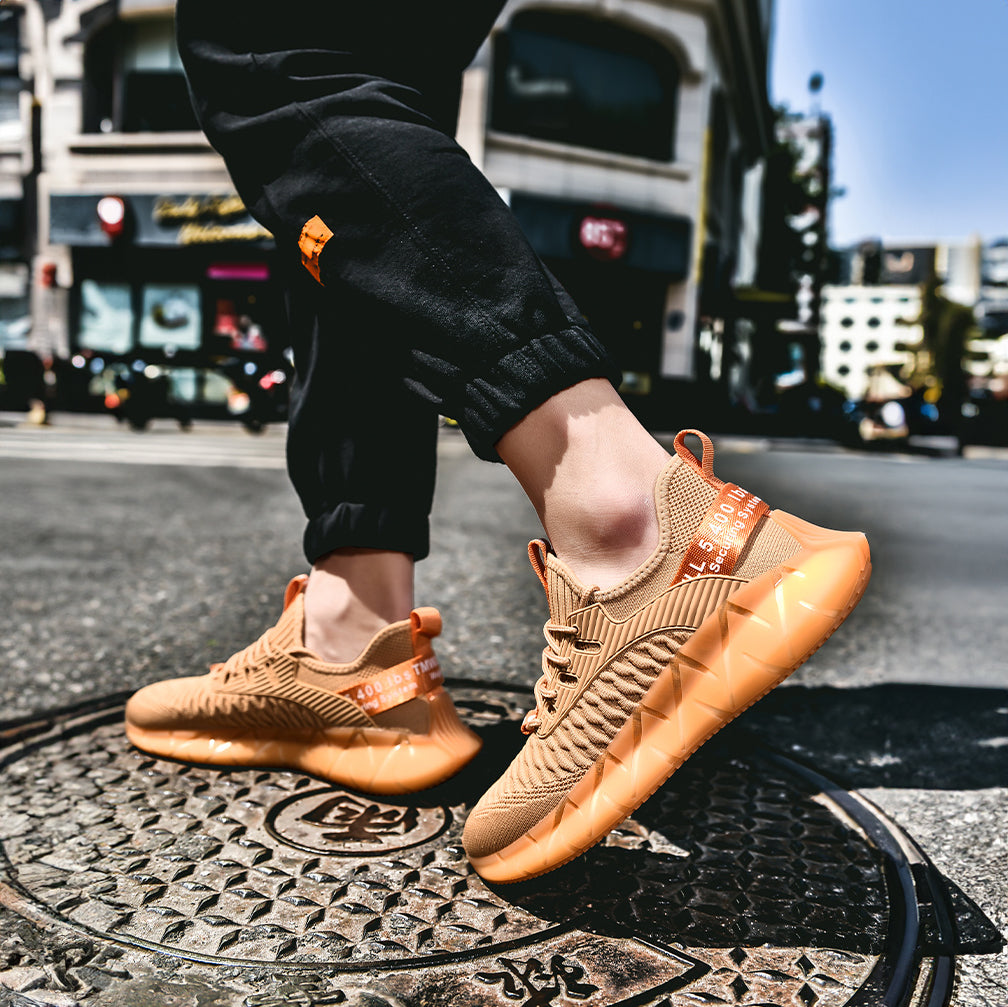 Lightweight breathable woven fitness running soft sole mens sports shoes
