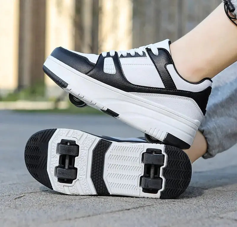 Kids 4-Wheel Roller Skating Shoes with Anti-Slip Rubber Sole