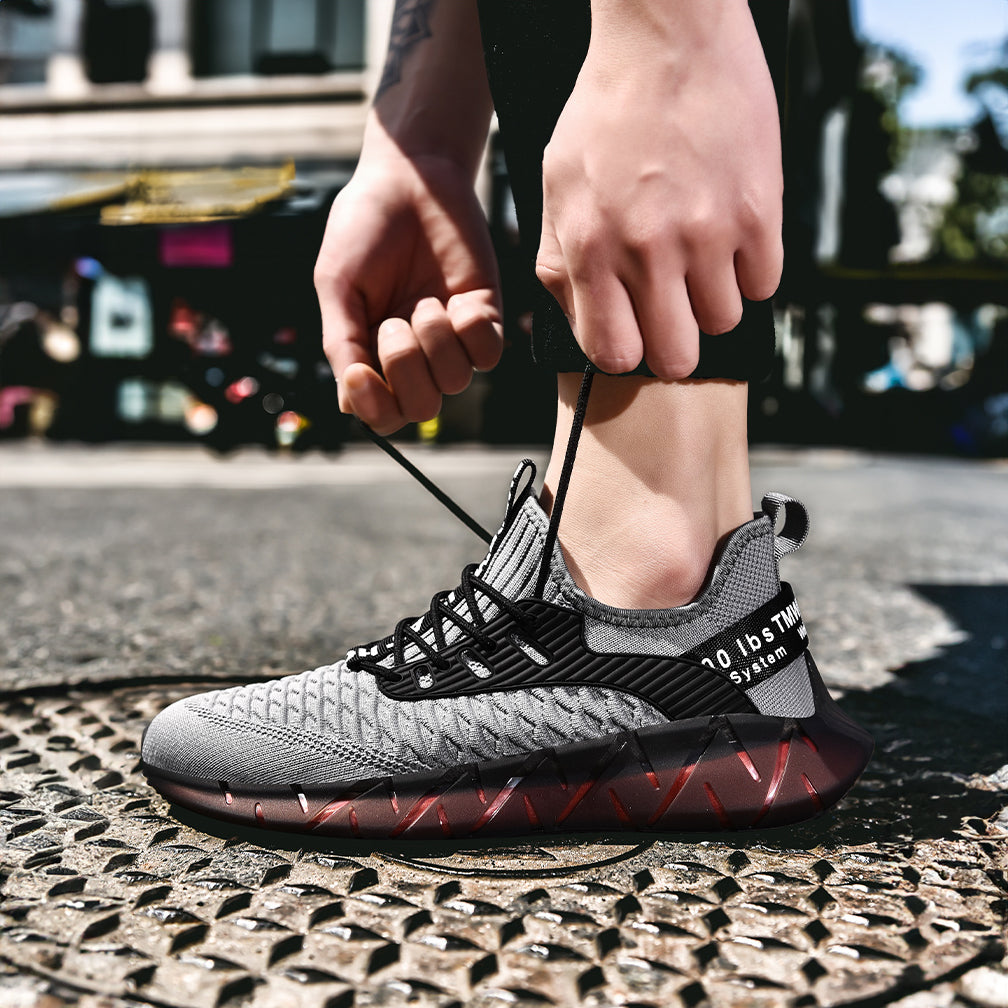 Lightweight breathable woven fitness running soft sole mens sports shoes