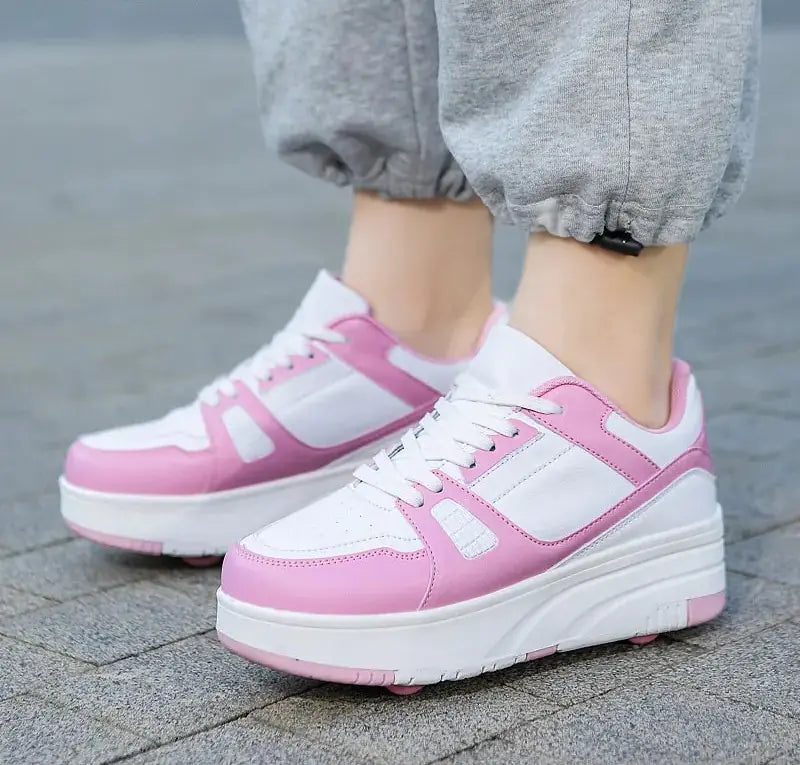 Kids 4-Wheel Roller Skating Shoes with Anti-Slip Rubber Sole