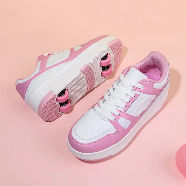 Kids 4-Wheel Roller Skating Shoes with Anti-Slip Rubber Sole