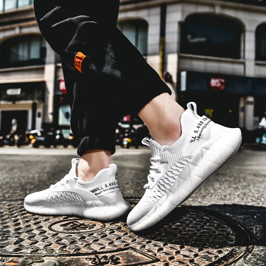 Lightweight breathable woven fitness running soft sole mens sports shoes