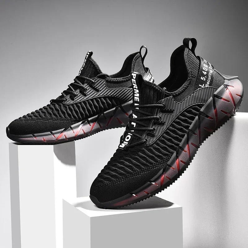 Lightweight breathable woven fitness running soft sole mens sports shoes