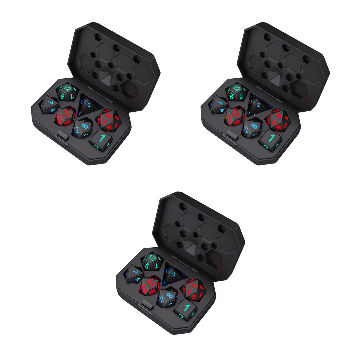 Set of Luminous and Rechargeable DND Dice and Charger Case