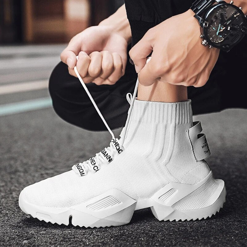 Fashion High Quality Mesh Sneakers Men Casual Shoe Lightweight Comfortable Lace-Up Man'S Walking High Top Sneakers