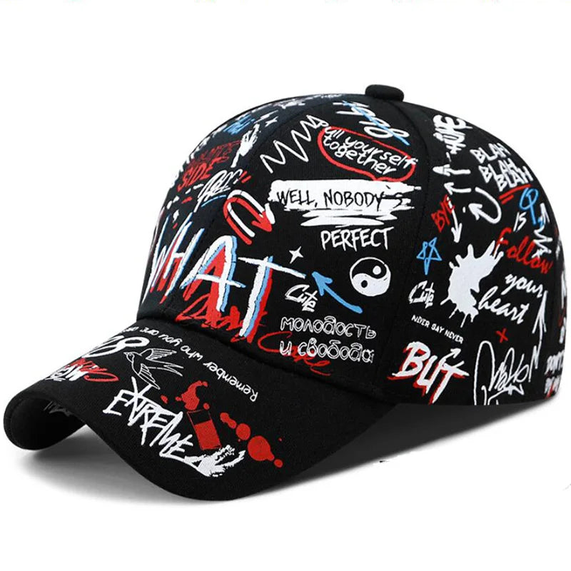 Unisex Adjustable Cotton Letter Print Graffiti Baseball Cap