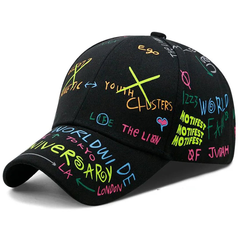 Unisex Adjustable Cotton Letter Print Graffiti Baseball Cap