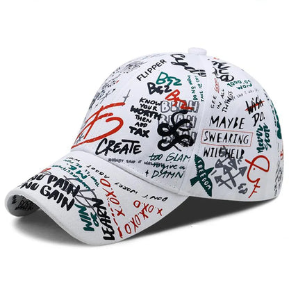 Unisex Adjustable Cotton Letter Print Graffiti Baseball Cap