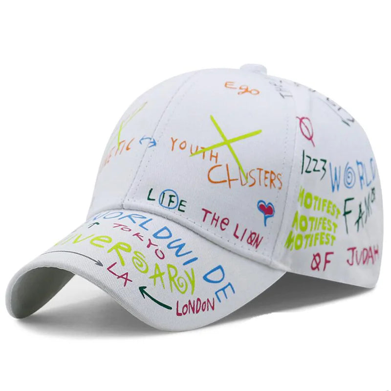 Unisex Adjustable Cotton Letter Print Graffiti Baseball Cap