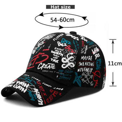 Unisex Adjustable Cotton Letter Print Graffiti Baseball Cap