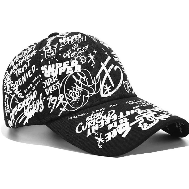 Unisex Adjustable Cotton Letter Print Graffiti Baseball Cap