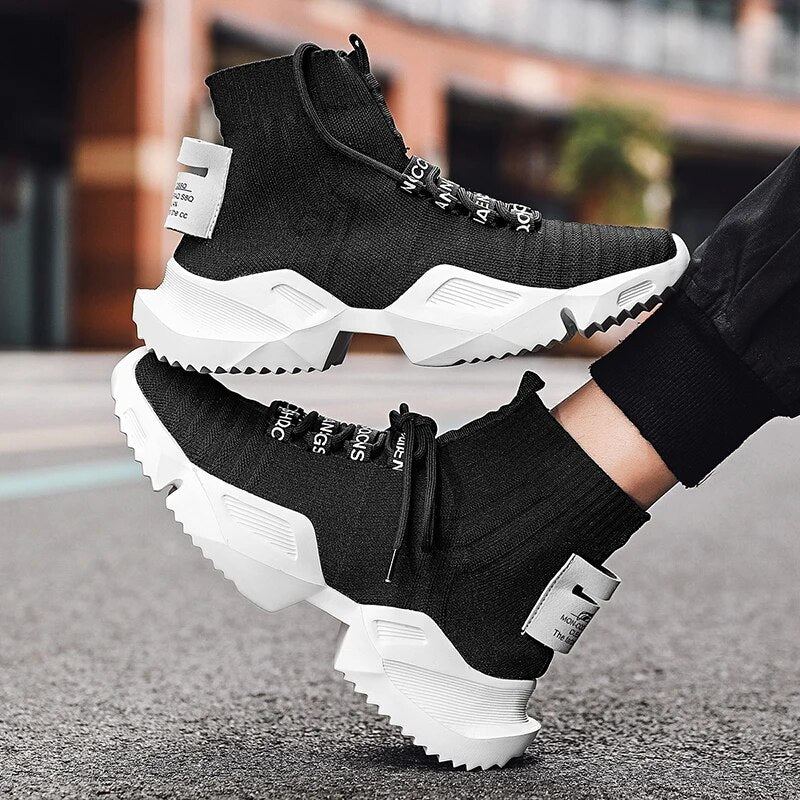 Fashion High Quality Mesh Sneakers Men Casual Shoe Lightweight Comfortable Lace-Up Man'S Walking High Top Sneakers