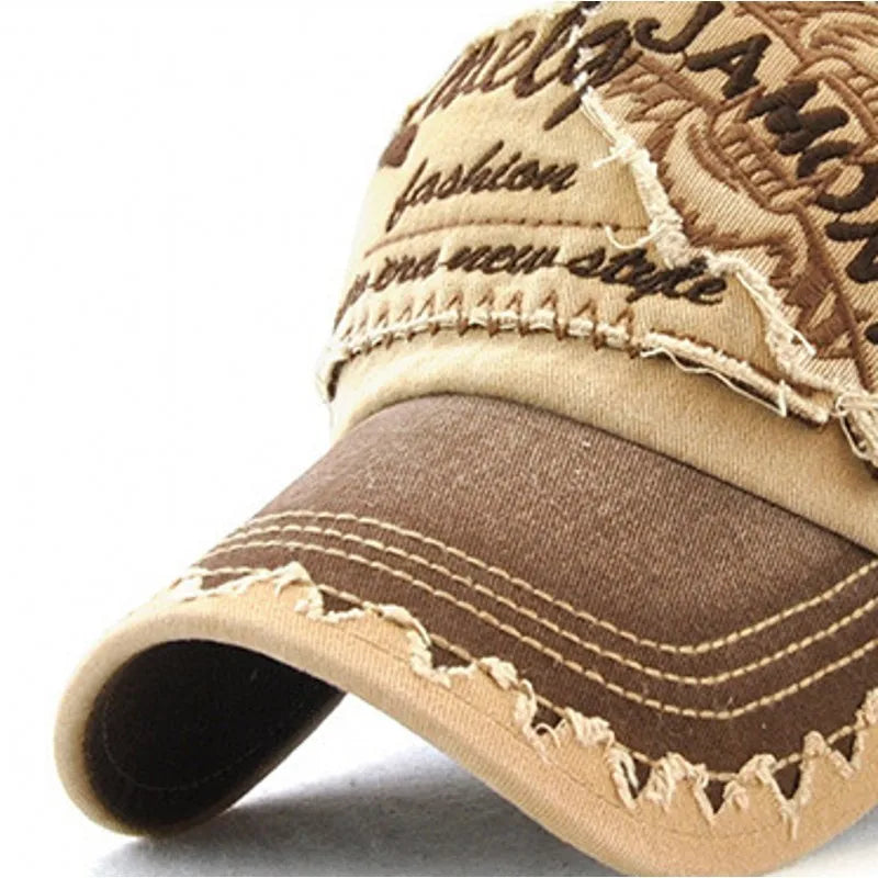 Distressed Washed Cotton Tiger Embroidered Patchwork Baseball Cap