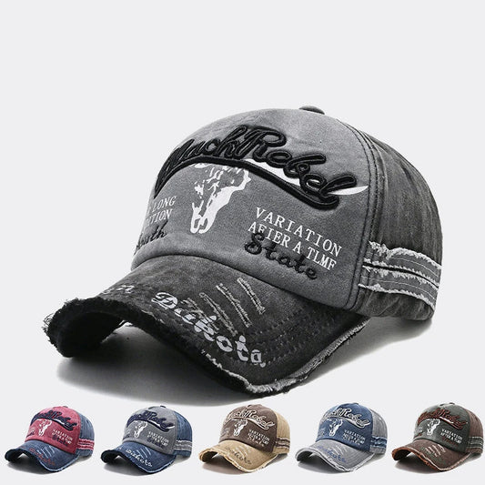 Vintage Patchwork Denim Baseball Cap – Unisex Retro Canvas Cotton Adjustable Hat with Embroidered Letters