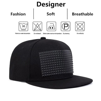 Unisex Adjustable Casual Hip-hop Cap With Square PU Leather Decoration