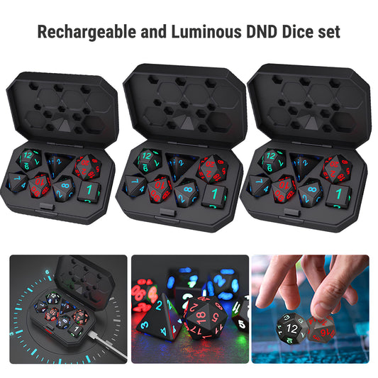 Set of Luminous and Rechargeable DND Dice and Charger Case