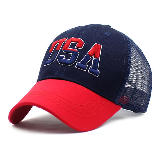 USA American Flag Embroidered Baseball Cap – Adjustable Cotton Hat for Men and Women, Solid and Mesh Styles for Summer